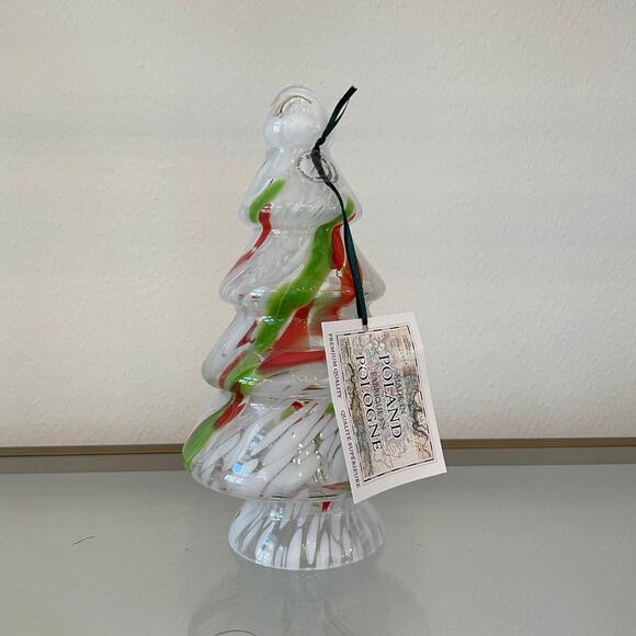 Art Glass CHRISTMAS TREE 10in Red Green White Marble Handmade in Poland NEW - Picture 11 of 14